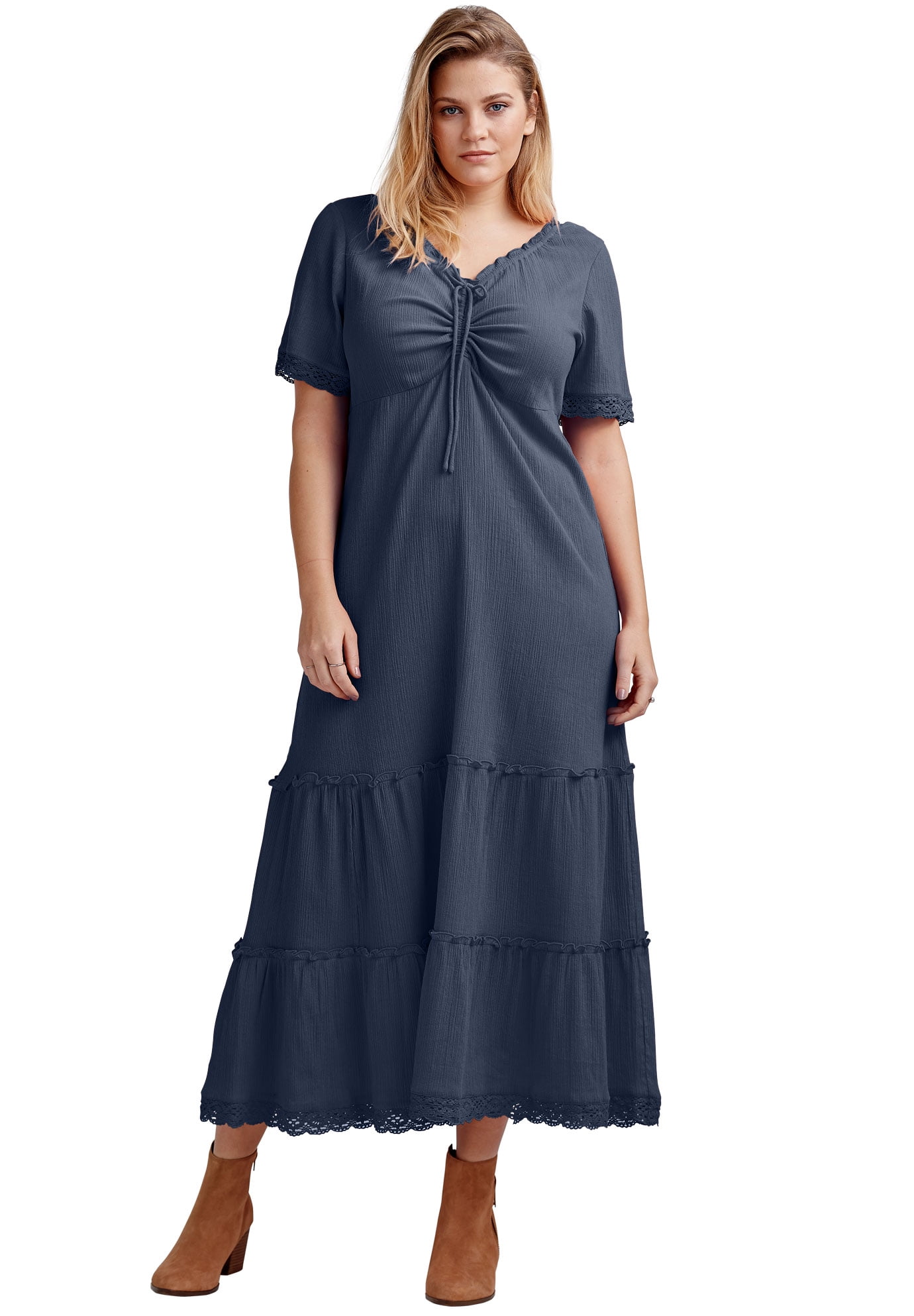 gauze maxi dress with sleeves