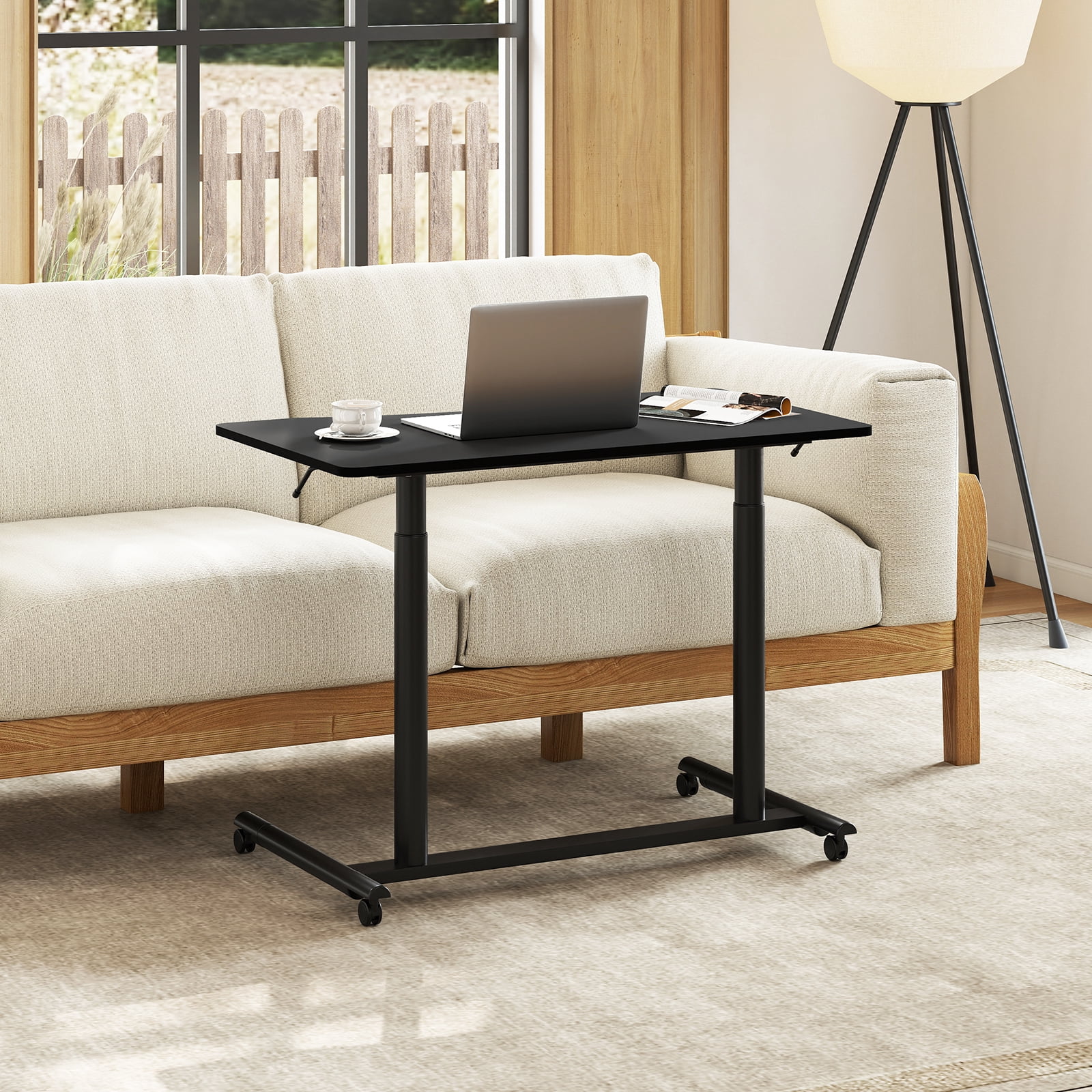 Costway Contemporary Wood Adjustable Height Rolling Computer Desk in Black