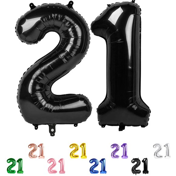 Globo numérico Enyeopd, 40 cm, 21, negro, decoración de cumpleaños