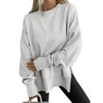 thumbnail image 2 of Women Oversized Sweatshirts Thumbhole Long Sleeve Hoodies Shirts 2025 Fall Side Slit Pullover Top Teen Y2k Outfits Gray S, 2 of 6