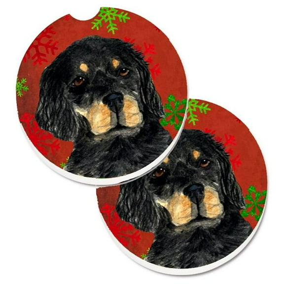 Gordon Setter Red & Green Snowflakes Christmas Set of 2 Cup Holder Car Coaster