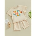 thumbnail image 4 of Aojekbee Boys and Girls 2 Piece Summer Outfits, Short Sleeve Letter Print Tops + Elastic Waist Shorts Infant Toddler Set, 4 of 10