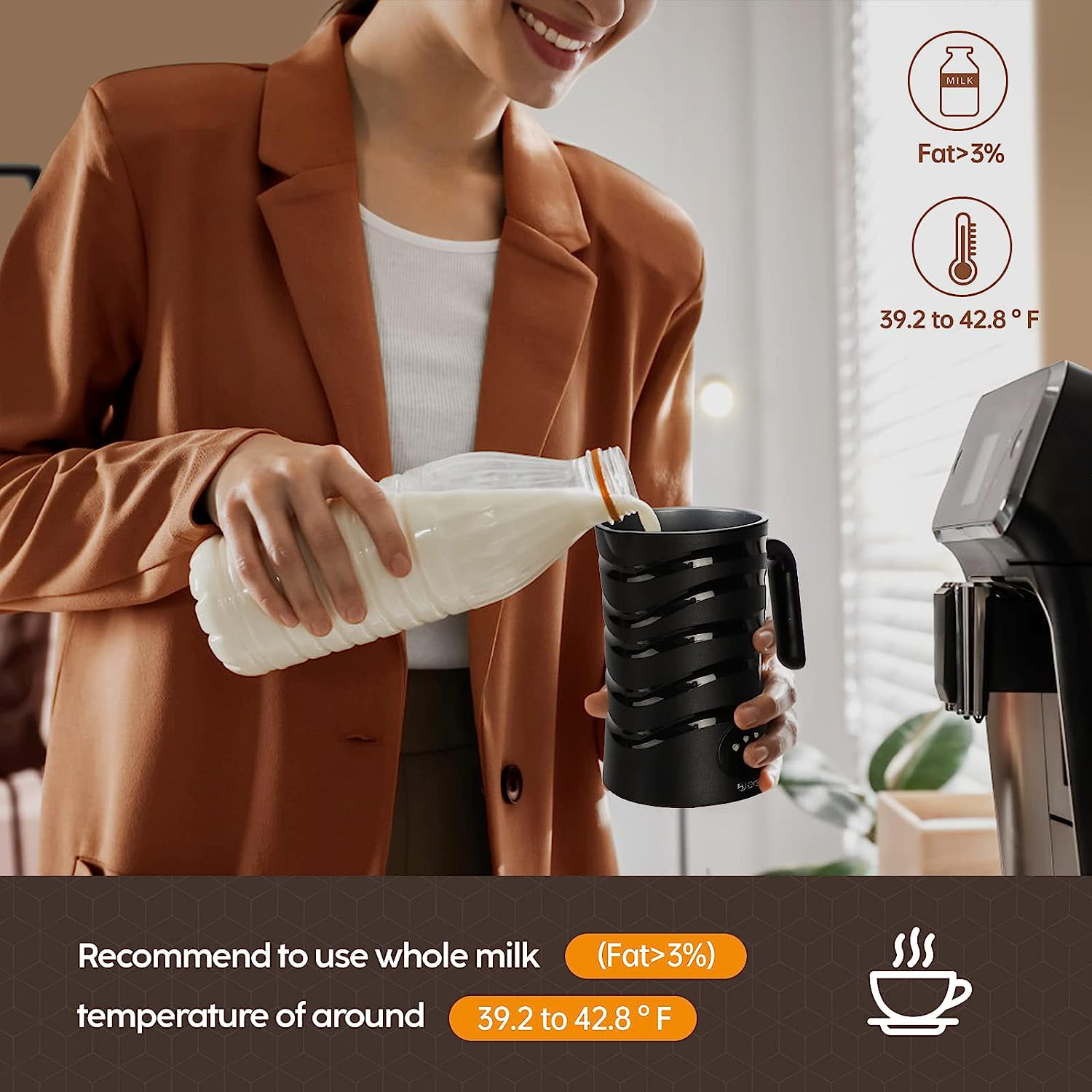 BEICHEN Milk Frother and Steamer, 4-in-1 Milk Foamer Frother for Coffee  Automatic Hot and Cold Foam Stainless Steel Maker with 2 Whisks for Latte  Cappuccinos, Macchiato, Hot Chocolate Milk