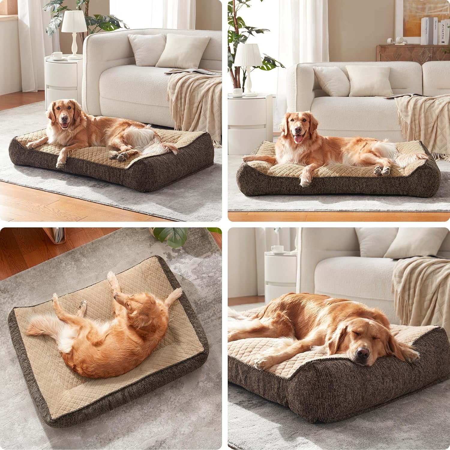 Extra Large Orthopedic Dog Beds Large Sized Dog, Extra Thick Supportive Big Dogs Bed with Sides and Waterproof Lining, Ultra Soft Pet Bed Sofa, Brown, 48''x35''