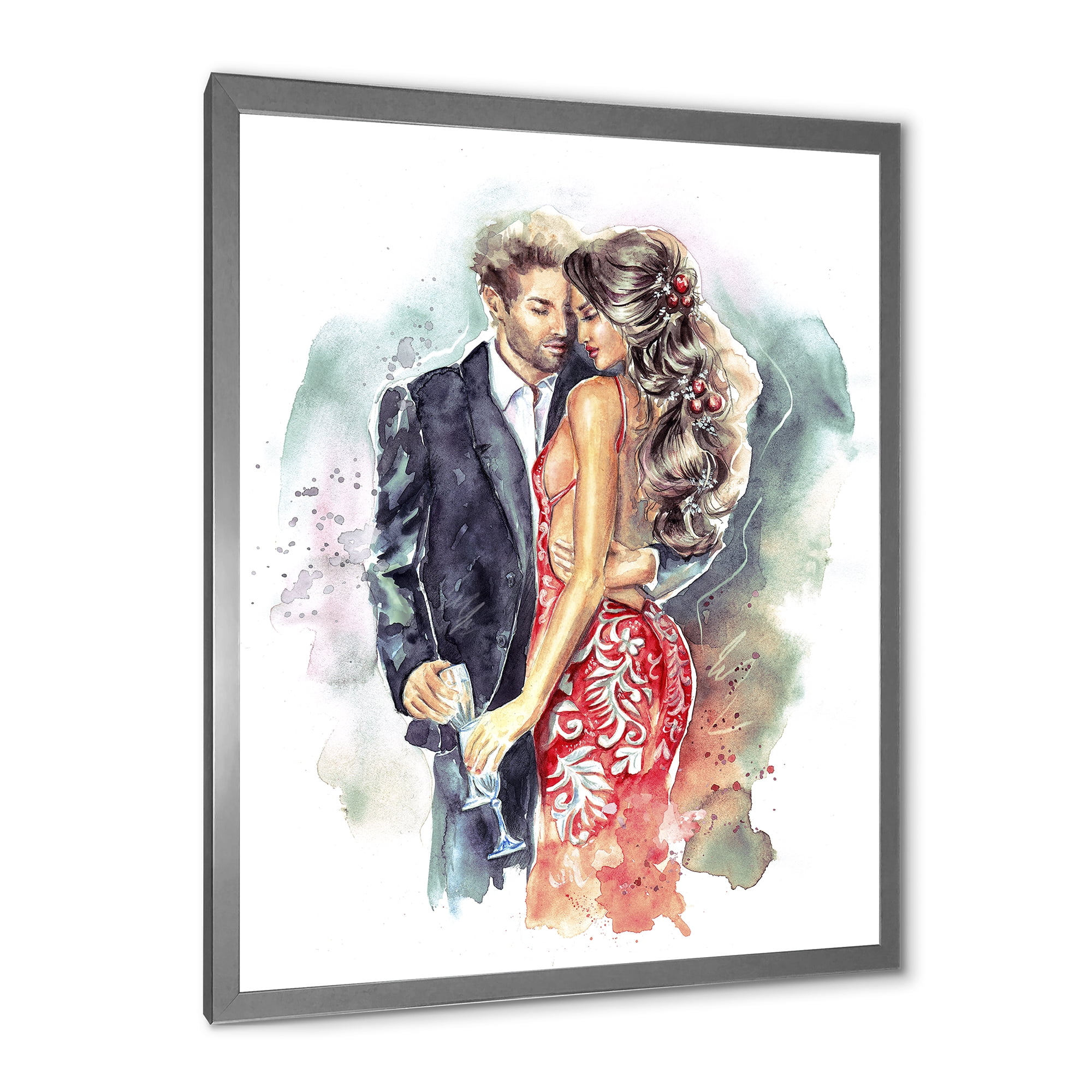 Designart 'Romantic Couple Ith Champagne Glasses At New Year Party' Traditional Framed Art Print