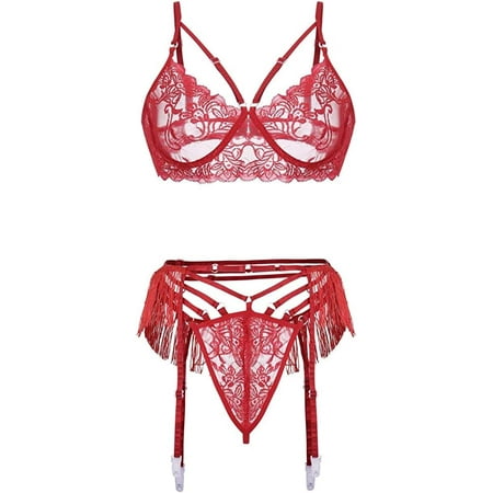 3 Piece Lingerie Sets for Women Sexy Adjustable Spaghetti Straps ...