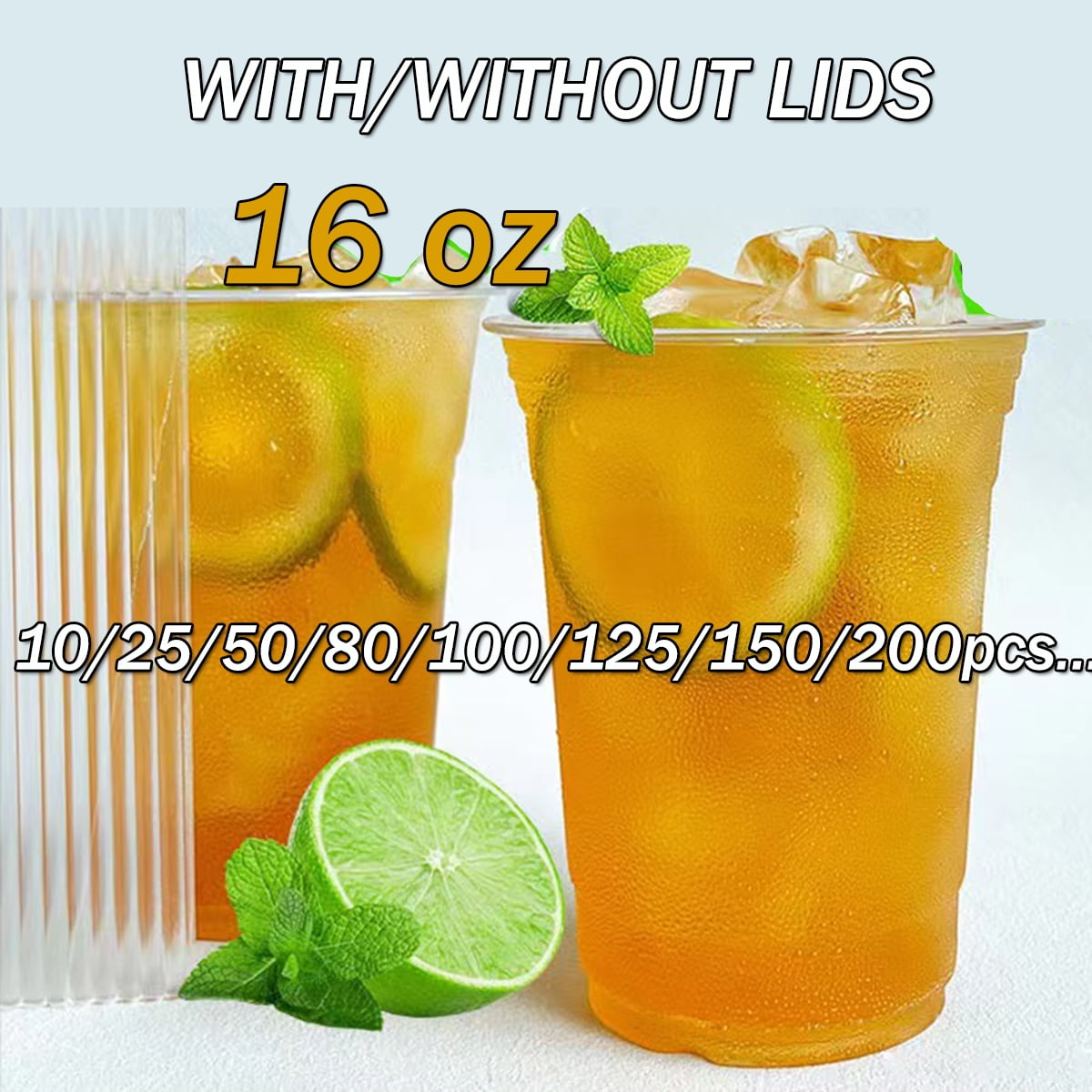 16 Ounce Plastic Cups, Ice Coffee Cups Crystal Clear PET Party Cups