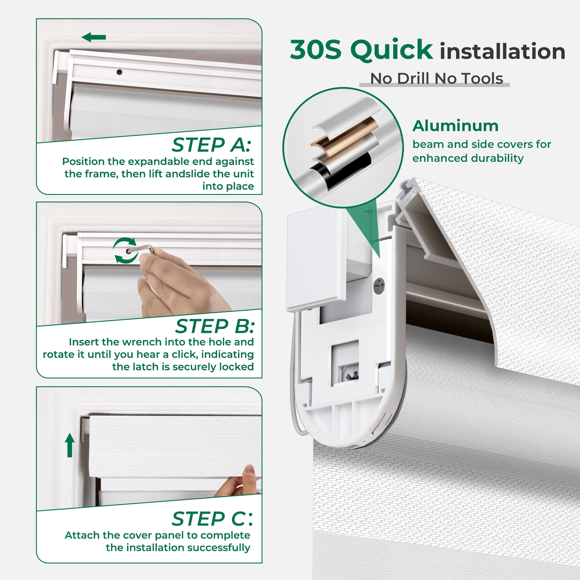 Allesin No Drill Motorized Zebra Shades with Remote Control, 50% Light Filtering Smart Blinds for Apartments & Rentals , Automatic Day/Night Adjustment (Pure White 35.5"Wx72"H)