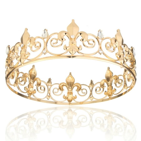 Full Circle Men's Crown Imperial Medieval Tiara Fleur De Lis Gold King Crown for Wedding Pageant Party