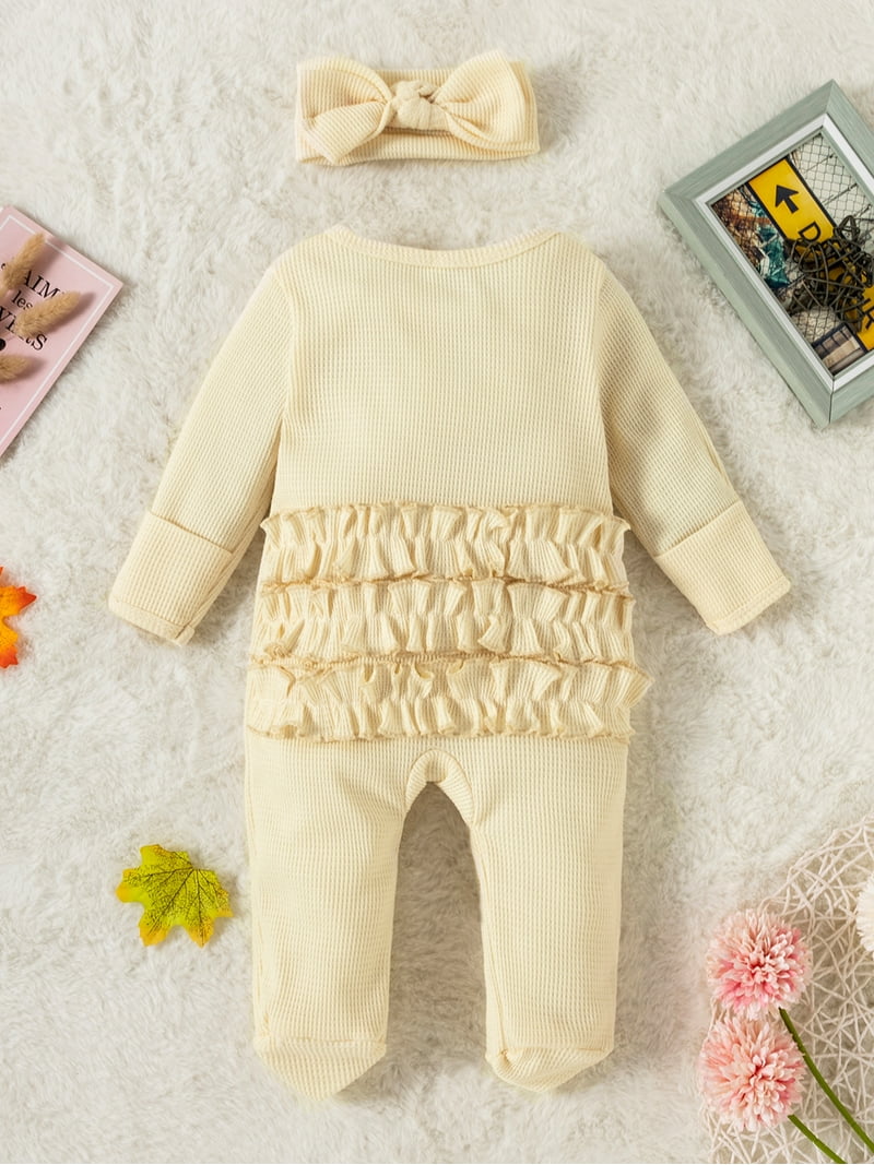 Newborn Baby Girl Boy Footies Onesie Ribbed Waffle Romper 3M 6M