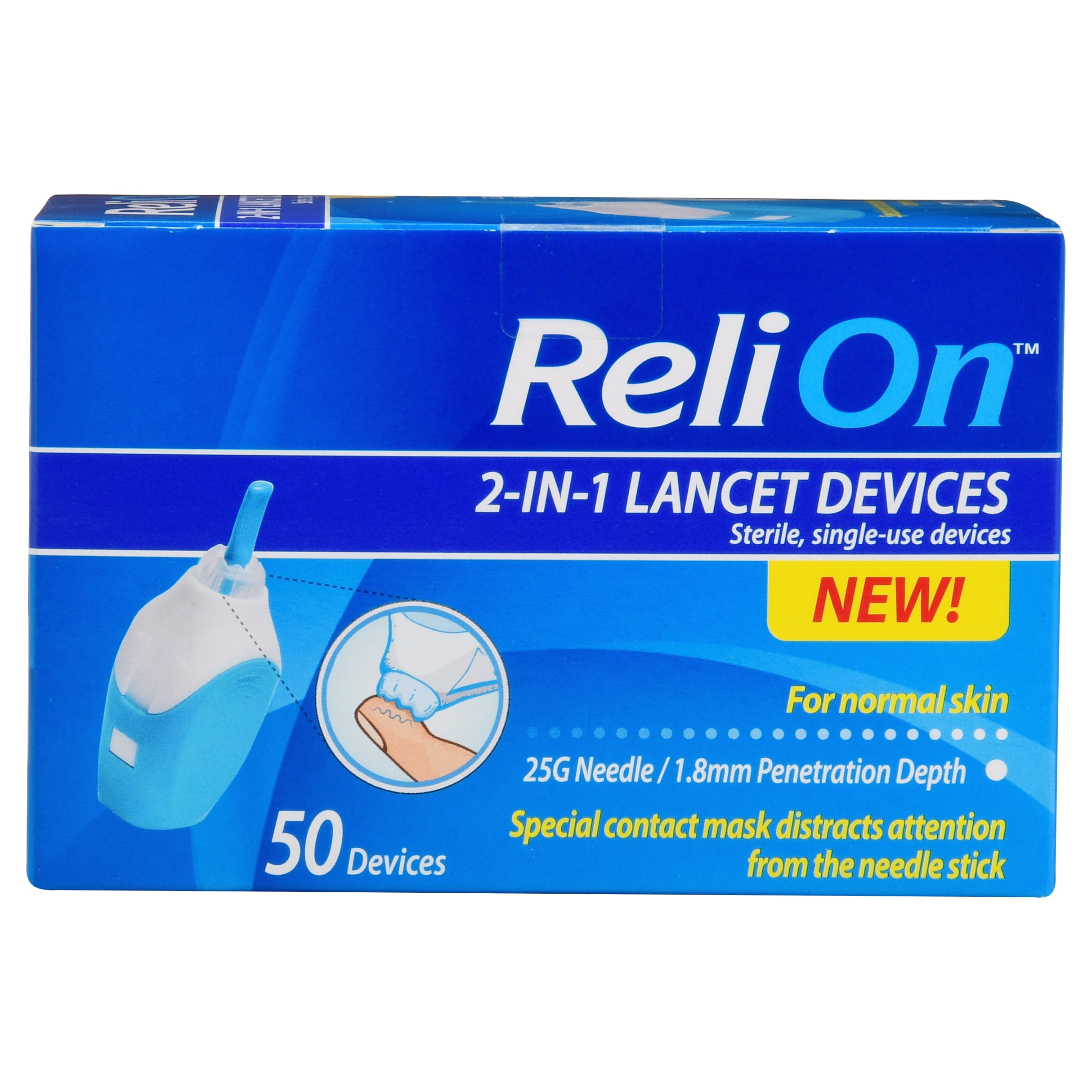 ReliOn 25 Gauge Needle 2-In-1 Lancing Device for Normal Skin, 50 ct ...