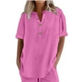 thumbnail image 6 of Women Breathable Cotton Linen T-Shirt Button V Neck Blouse Solid Color Short Sleeve Tops Lightweight Loose Fit Blouses Leisure Comfort Summer Cooling Shirt Everday Wear, 6 of 6