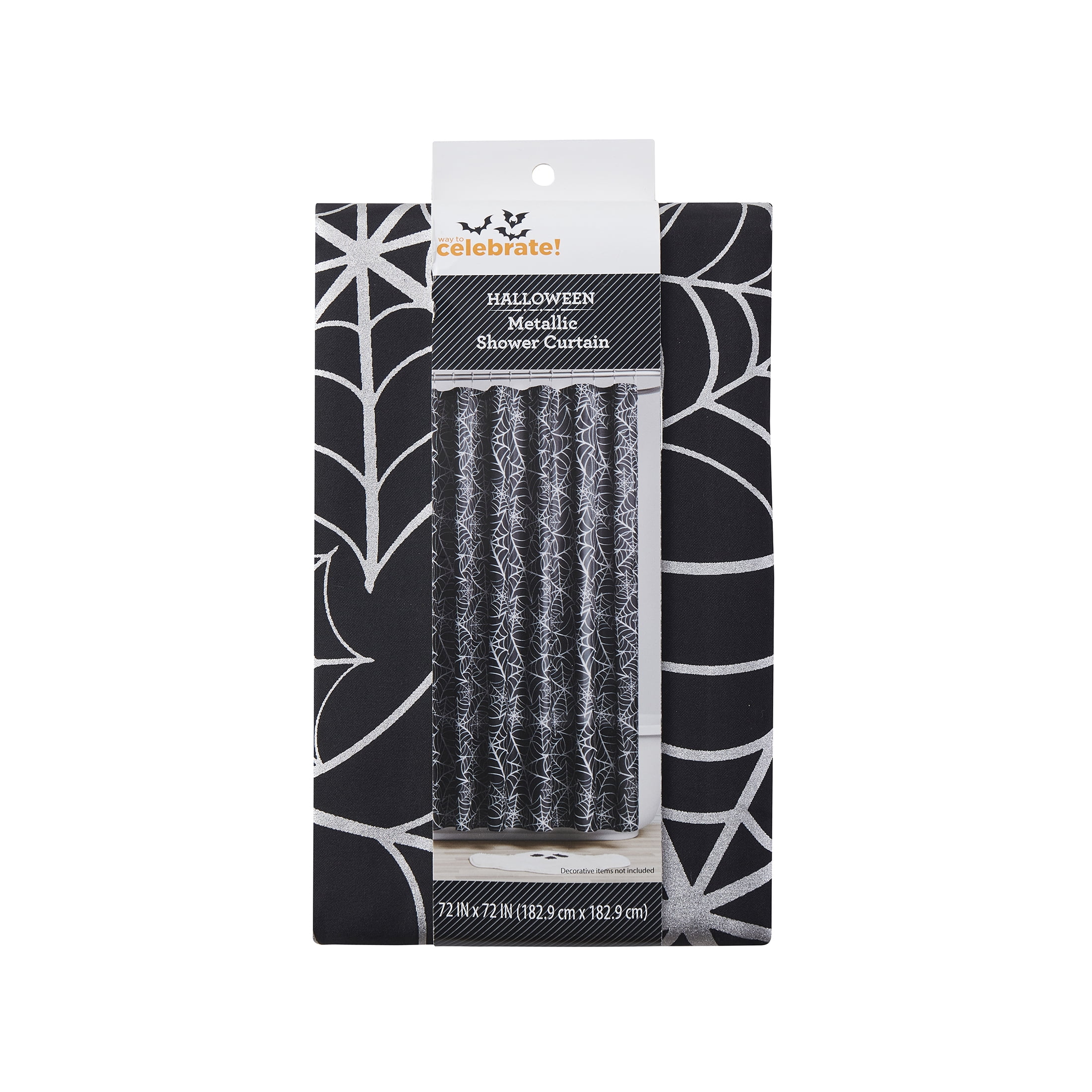 Way to Celebrate! Black Metallic Spiderweb Halloween Shower Curtain, 72" x 72