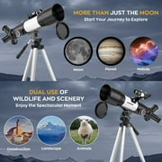 Telescope for Adults and Kids, 70/400mm(16X-134X) Refracting Telescope for Astronomy Beginners, 16x-132x, Portable Telescope with Tripod, Carrying Bag, Phone Adapter