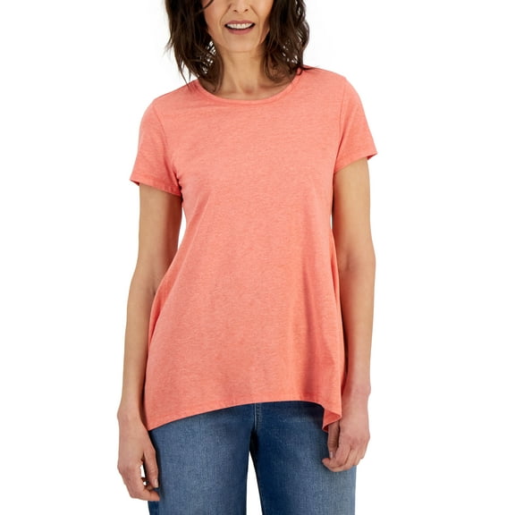 Women's Short Sleeve Handkerchief Hem Tee Tropical Punch L