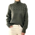 thumbnail image 1 of hirigin Women's Autumn Loose Knitwear, Solid Color Cable Braiding Long Sleeve High Neck Casual Fashion Sweater, 1 of 5