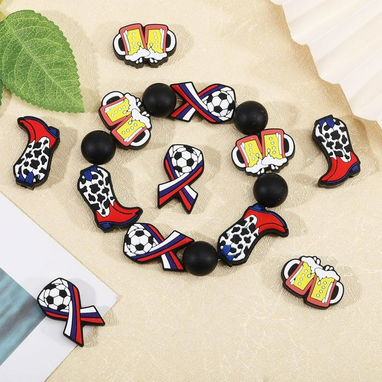12 Pcs Sports Silicone Beads Football Silicone Beads Cartoon Beer