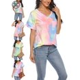 thumbnail image 1 of Luxtrada Plus Size Womens Summer Short Sleeve V Neck T-Shirt Tops Blouse Ladies Casual Loose Oversized Gradient Print T Shirts-2XL, 1 of 8