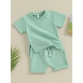 thumbnail image 3 of Arvbitana Toddler Baby Boys Shorts Set Short Sleeve Side Slit T-shirt + Elastic Waist Folded Hem Shorts 6M 12M 18M 24M 3T Infant Solid Color 2Pcs Outfits Summer Clothes, 3 of 9