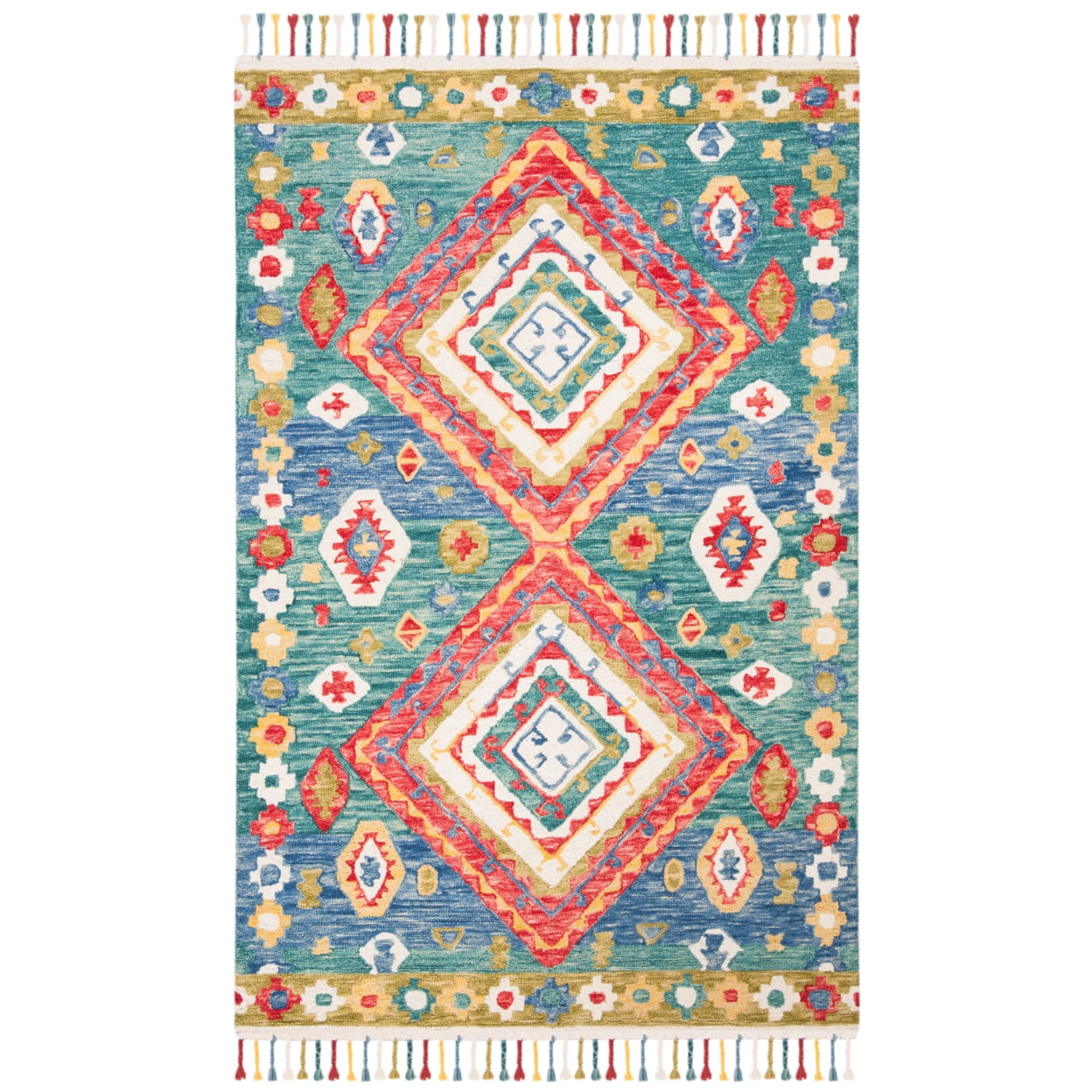SAFAVIEH Aspen Linnette Colorful Geometric Wool Area Rug, Green/Red, 3' x 5'