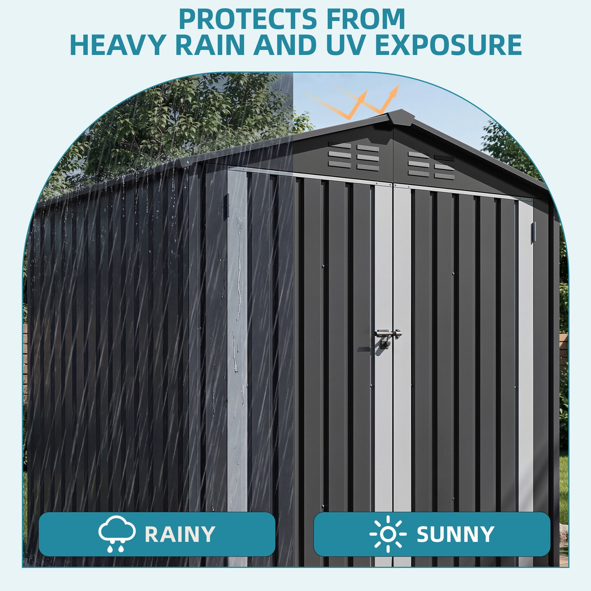 Uforic 6'x4' Steel Outdoor Storage Shed, Lockable Doors & Sloped Roof, Small Tool Storage Building for Garden, Patio, Garage, Backyard and Lawn, Dark Gray