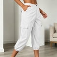 thumbnail image 2 of Kvture Womens Cargo Capris Pants Elastic Waist Hiking Pants Summer Casual Holiday Pants with Pockets White Pant XXL, 2 of 9