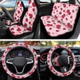 thumbnail image 4 of Jeiento Cute 12 Pcs Car Seat Covers Full Set Pink Strawberry Steering Wheel Cover Center Console Pad Seat Belt Pads Cup Mats Keychains Interior Automobile Accessories Decor, 4 of 7