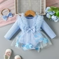 thumbnail image 2 of CAICJ98 Baby Girl Clothes Cute Infant Newborn Girl Fall Spring Outfits Ruffle Long Sleeve Lace One Piece Romper Dress + Headband 2pcs set (Blue,12-18 Months), 2 of 5