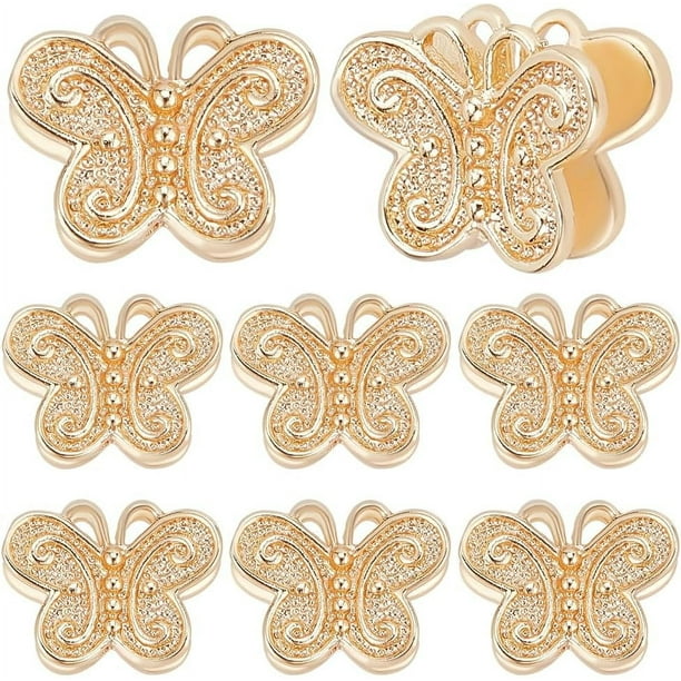 1 caja de 20 cuentas espaciadoras de mariposa chapadas en oro de 18 quilates con diseño de animales para manualidades, pulseras, collares y bisutería.