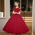 thumbnail image 4 of Girls Formal Tulle Princess Dress, Elegant Puffy Net Dress for Flower Girl Junior Bridesmaid, Wedding Birthday Party Special Occasion Gown Age 3Y-14Y Red 140, 4 of 9