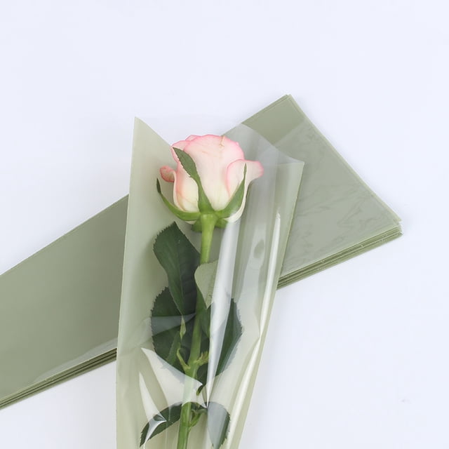 50 Pcs Single Rose Packaging Bags Flower Bouquet Wrapping, 45*12*3cm, Not Contain Flowers, Green