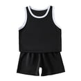 thumbnail image 2 of GiLiling Kids 2 Piece Basketball Uniform Set Performance Jersey and Shorts with White Trim Quick Dry Sports Outfit (Black, 5-6 Years), 2 of 9