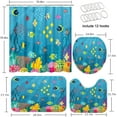 thumbnail image 2 of Juego de cortina de ducha con diseño de conchas marinas de playa, tapa de inodoro y alfombras antideslizantes, juego de 4 cortinas de ducha con diseño de estrellas de mar y 12 ganchos, juego de baño, 2 of 7
