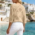 thumbnail image 4 of Women's Plus Size Summer Lightweight Casual Batwing Sleeve Lace Hollow Out Oversized Slouchy Soft Comfortable Breathable Elegant Knit Pullover Sweater Cardigan Tunic Top(Khaki,XXL), 4 of 6