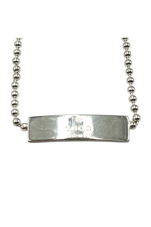 Pre-Owned Gucci Necklace Logo Plate Choker Silver 925 Women's