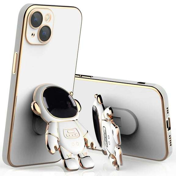Dteck Cute Case for iPhone 11 Pro Ultra Slim Astronaut Hidden Stand Case Gold Plating Frame Shockproof Case with Kickstand Case White,For iPhone 11 Pro