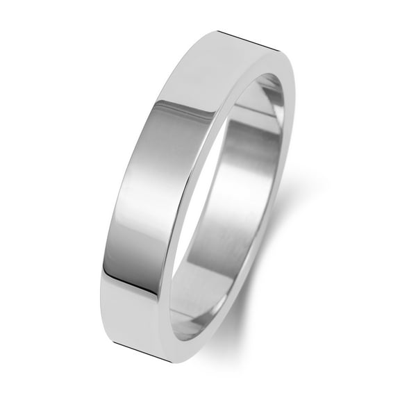 Medium 9k White Gold 4mm Flat Men/Women Wedding Band/Ring