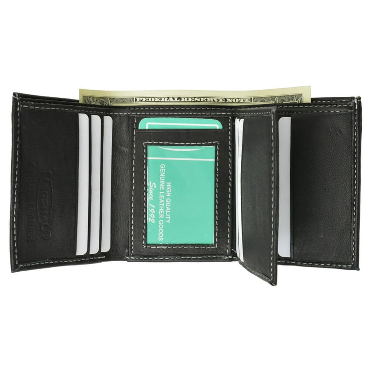 100% Leather Tri-fold Mens Wallet Black #961107