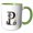 Green/White, variant on 3drose, Perfect Letter P. Halloween Monogram, Broom, Wizard Hat, Cat Art, 11oz Mug