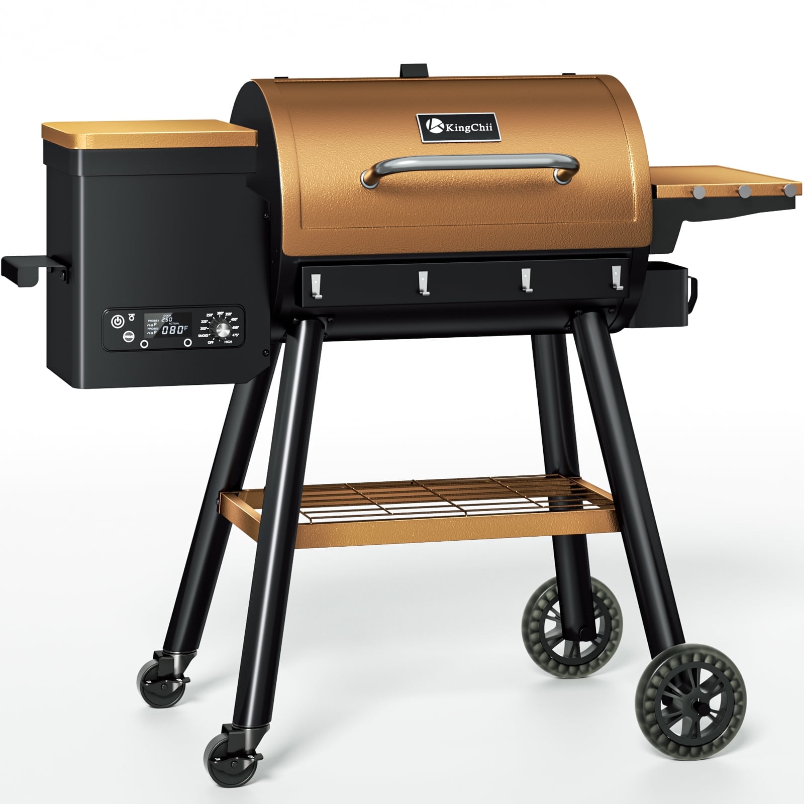KingChii Wood Pellet Grill & Smoker, Electric Pellet Smoker Grill, 595 sq. in. Cooking Capacity, 13.2LB Hopper for Outdoor Patio Cooking Barbecue (Up to 500°F), Bronze