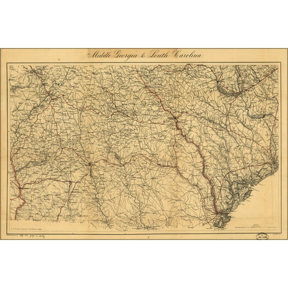24"x36" Gallery Poster, map of Middle Georgia & South Carolina 1865