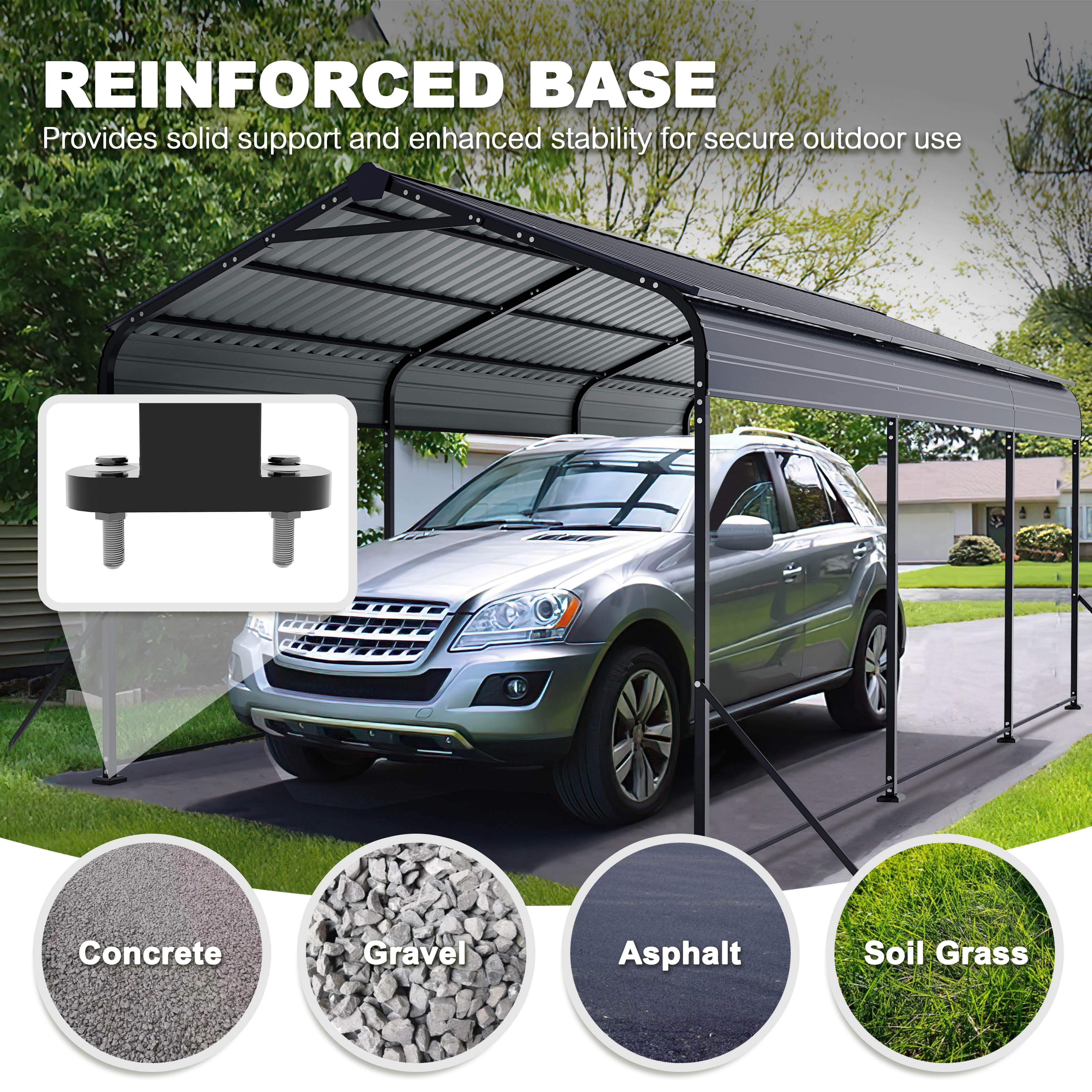 Nuu Garden Steel Carport 15 x 10 FT with Windproof Ground Anchors and Reinforced Frame, All-Weather Multi-Use Outdoor Shelter Outdoor Garage Car Port, Dark Gray and Black