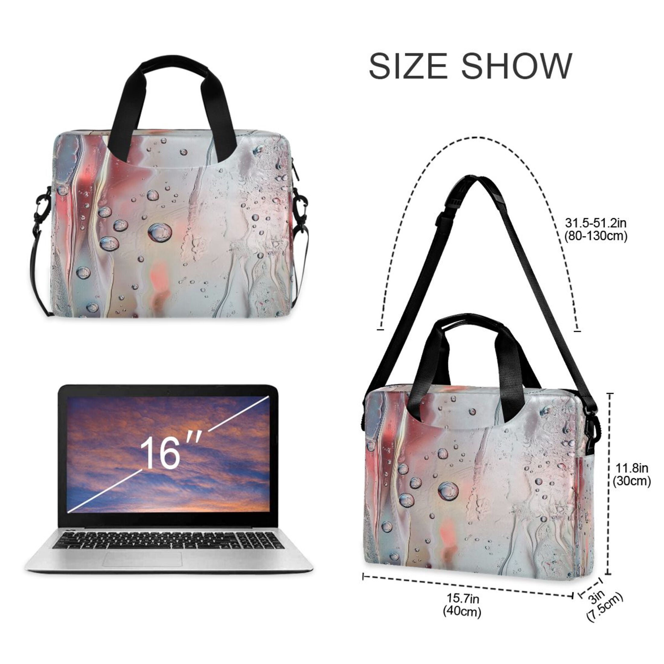 16" Laptop Tote Bag Laptop Sleeve Case Computer Briefcase for Work & Travel Liquid Metal and Water Painting