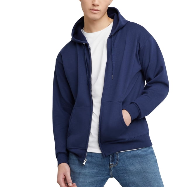 Sudadera con capucha Hanes Full-Zip Eco-Smart para hombre Azul Marino XXL