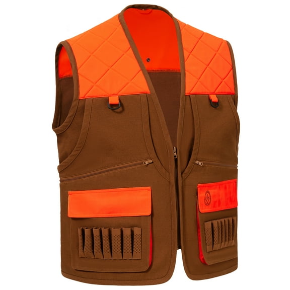 BASSDASH Multi Pockets Upland Field Bird Hunting Vest Blaze Orange Brown Water Resistant Rip Stop for Men Women