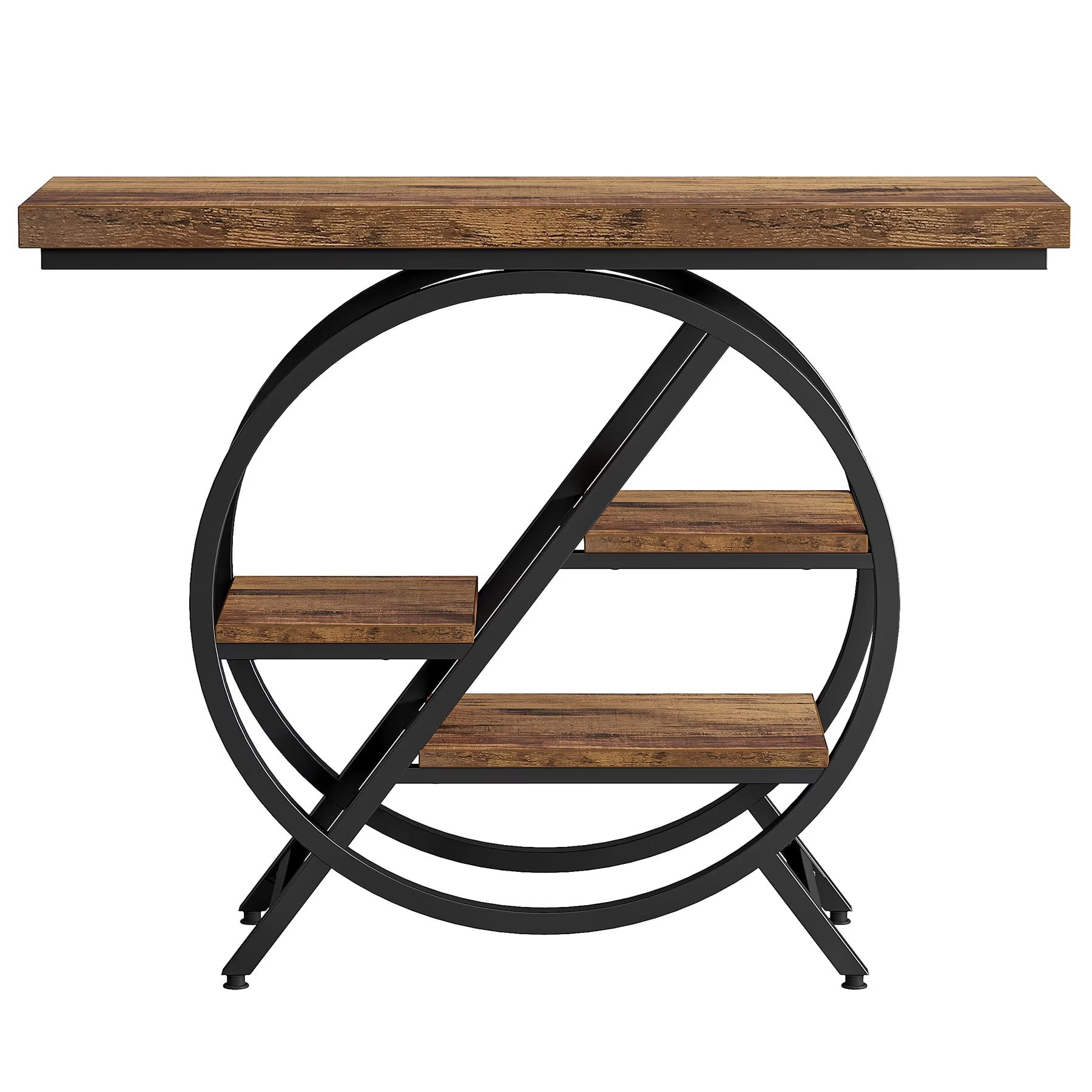 MAYEERTY 39.37" Industrial Console Table with Metal Frame, Rustic Wood Narrow Entryway Table with 3-Tier Shelves, for Living Room, Hallway, Foyer