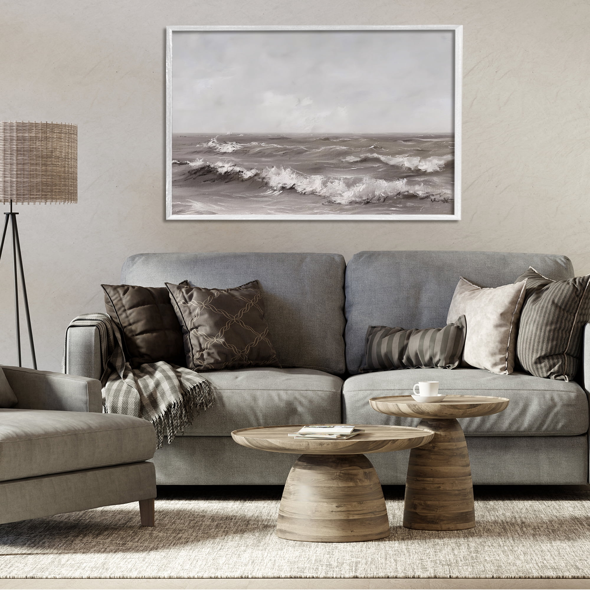 Stupell Industries Monochrome Sea Ripples White Framed Giclee Art, design by Jacky Ngan