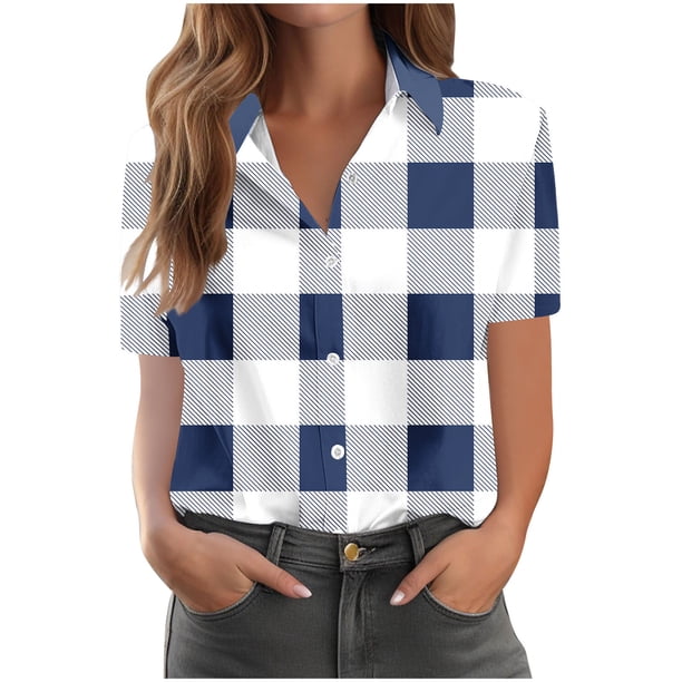Pantalones Cortos para las Mujeres Impresión Sexy Cómodo Bolsillo de Manga Corta, Botón Top Blusa Camiseta