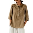 thumbnail image 2 of mfyjkho Tops Para Salir, Camisa Informal Holgada De Manga Corta Con Cuello En V Y Lino Para Mujer Tops Para Salir Xl, 2 of 6