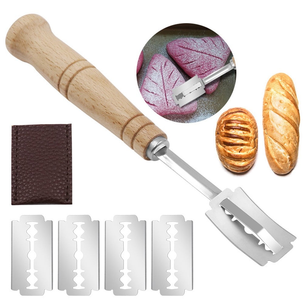 2Pc Bread Lame Wooden Handle Bread Cutter Slashing Tools Set with